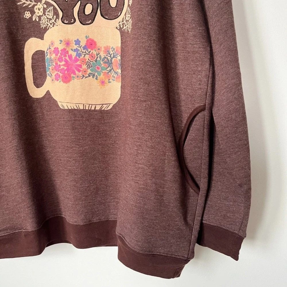 NEW Natural Life Do It For You Comfy Pocket Sweatshirt Floral Coffee Large Brown - Picture 7 of 12
